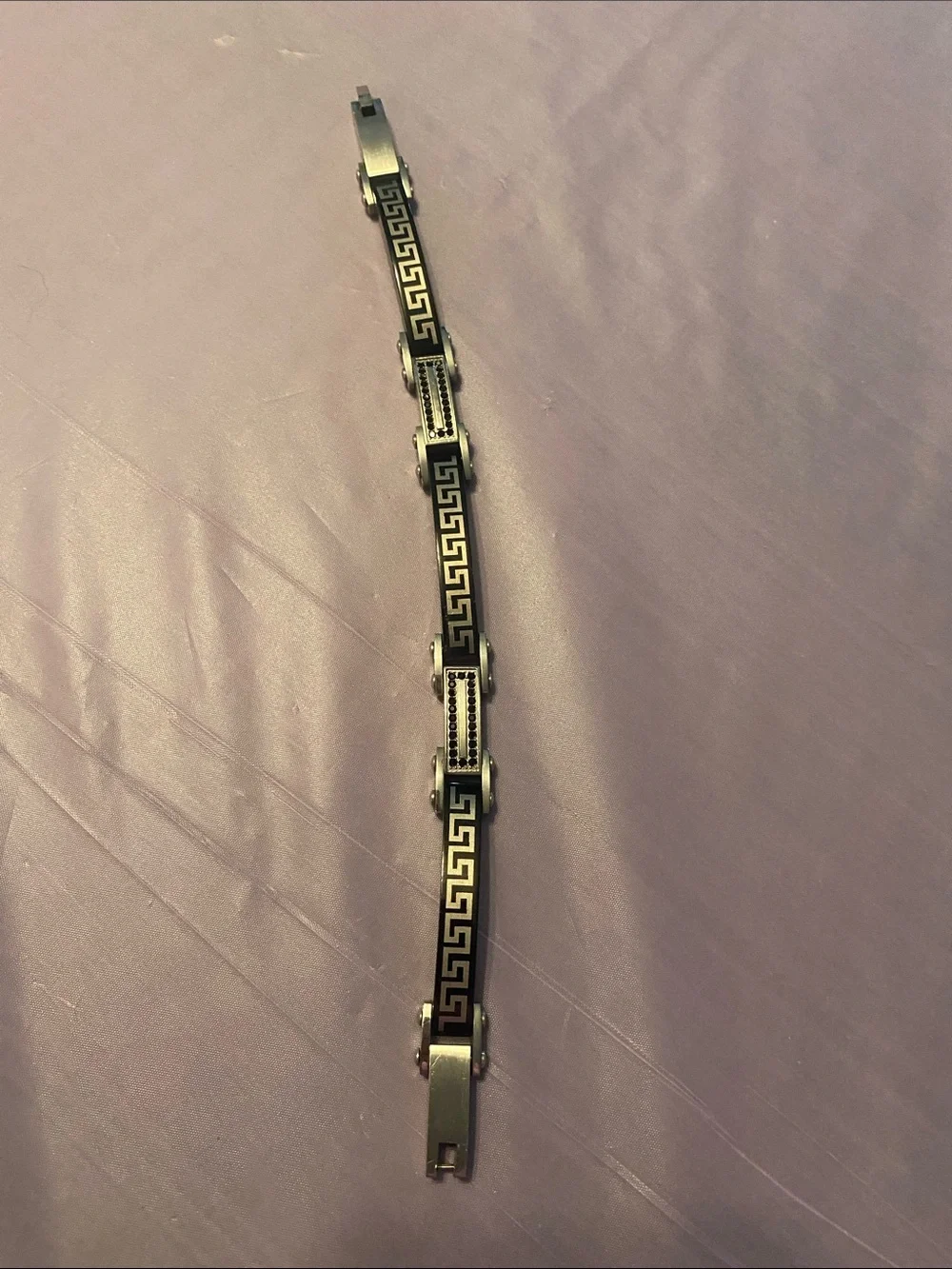 Black and Silver Greek Key Men's Bracelet